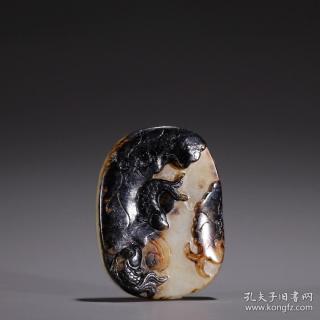 和田玉黑皮料连年有余佩牌